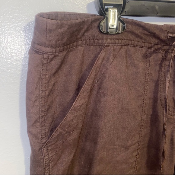 The Limited Cassidy Fit Brown Linen Drawstring Waist Crop Length Size 12 Pants - Picture 4 of 9